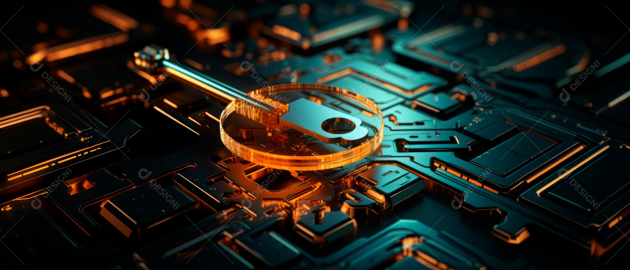 Símbolo chave segurança cibernética IA generativa 3D.