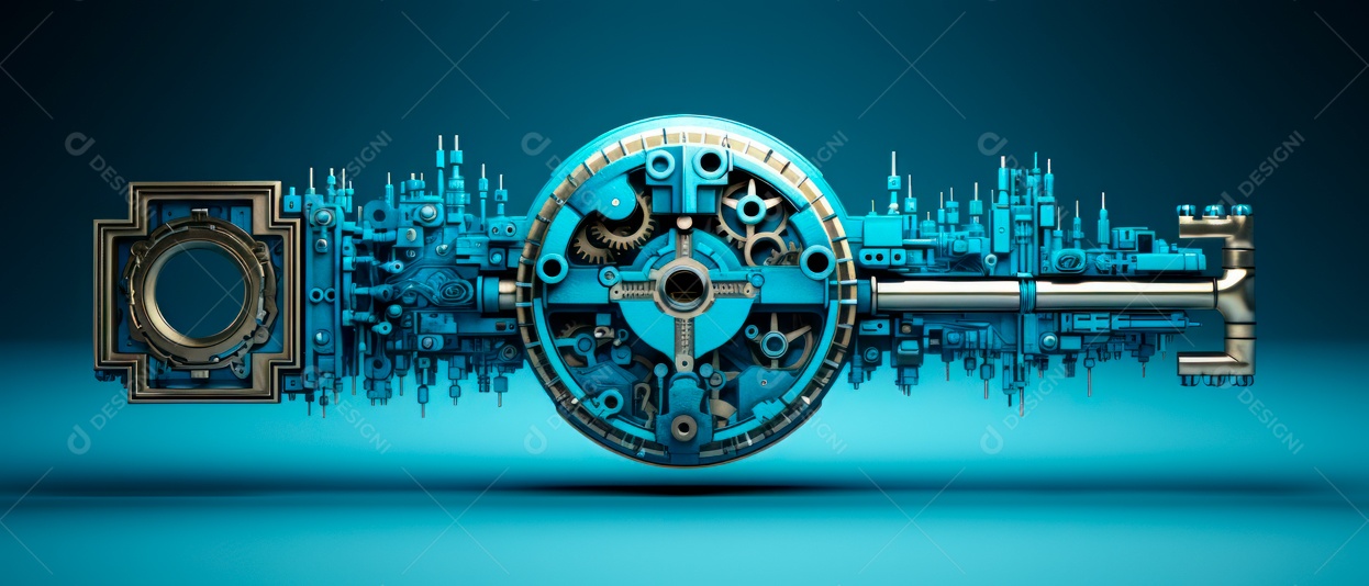 Símbolo chave segurança cibernética IA generativa 3D.