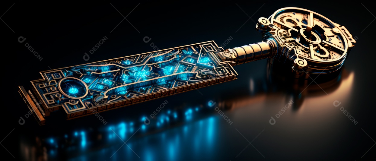 Símbolo chave segurança cibernética IA generativa 3D.