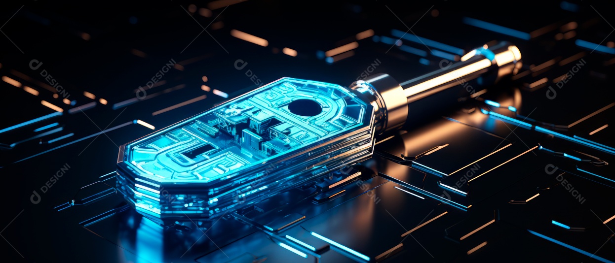 Símbolo chave segurança cibernética IA generativa 3D.