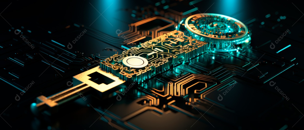 Símbolo chave segurança cibernética IA generativa 3D.