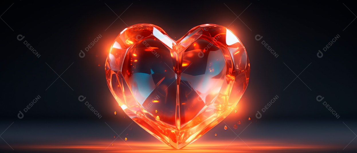 Formato de coração vermelho brilhante e transparente renderizado em 3D.