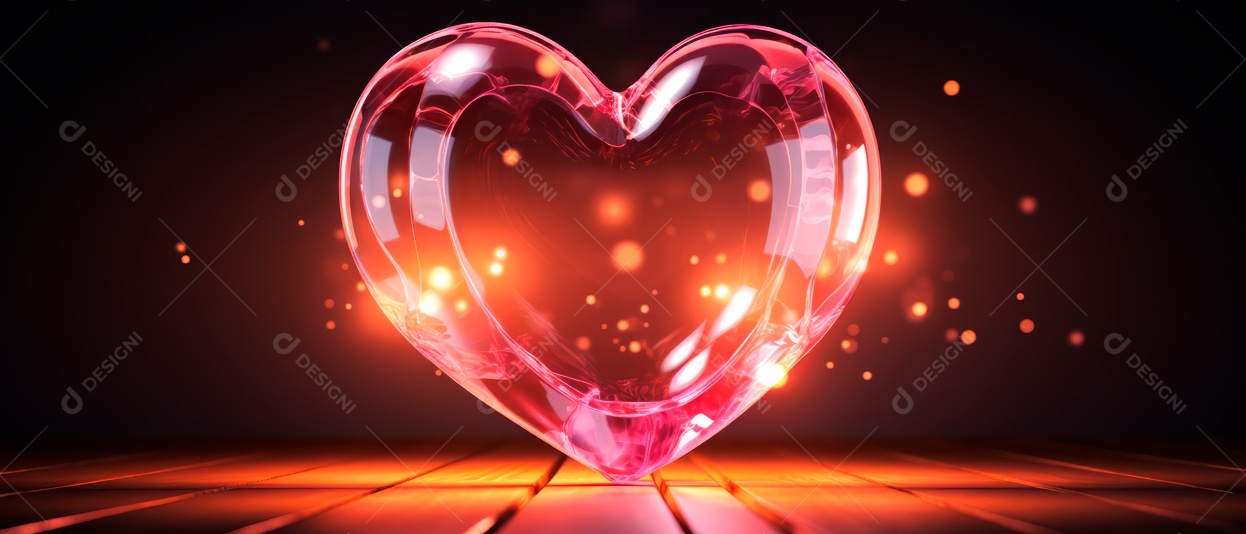 Formato de coração vermelho brilhante e transparente renderizado em 3D.