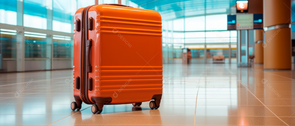 Mala de bagagem de viagem no terminal de partida vazio ar realista 3D Generative AI.