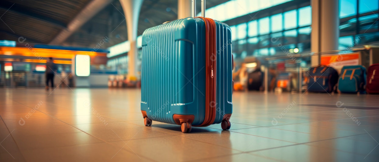 Mala de bagagem de viagem no terminal de partida vazio ar realista 3D Generative AI.