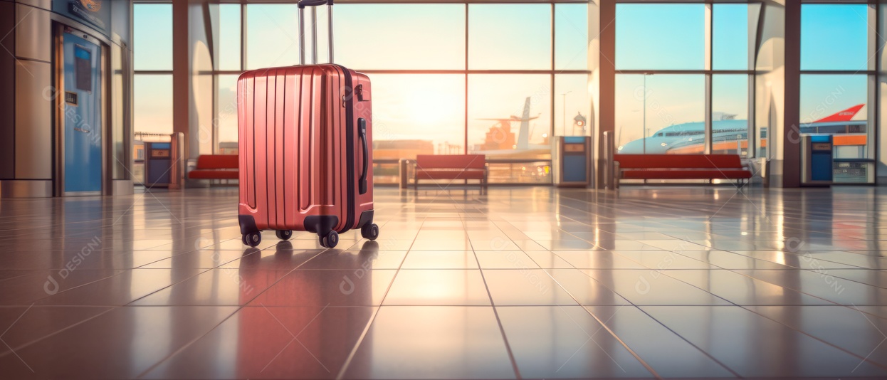 Mala de bagagem de viagem no terminal de partida vazio ar realista 3D Generative AI.