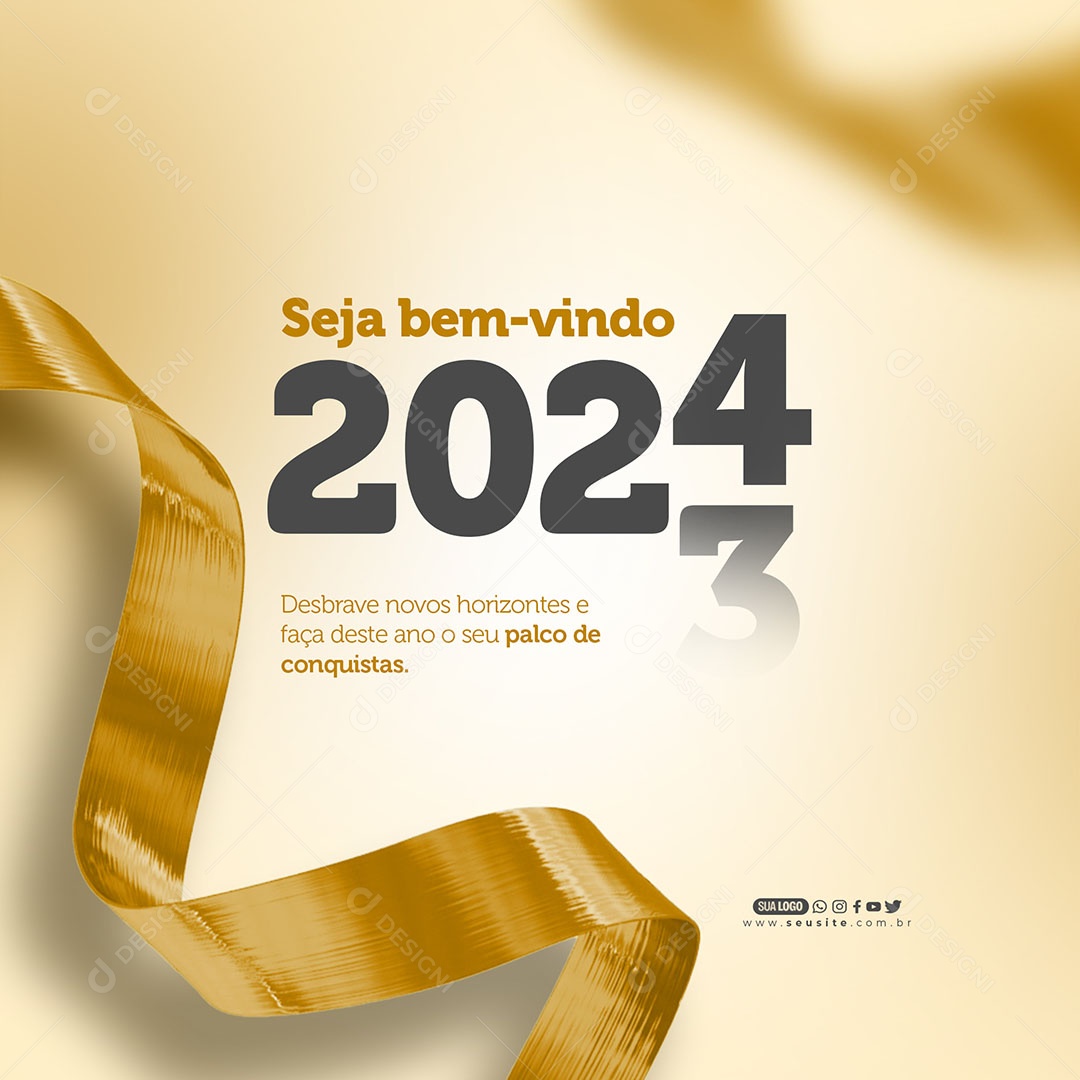 Seja Bem-Vindo 2024 Desbrave Novos Horizontes e Faça Deste Ano o seu Palco de Conquistas Social Media PSD Editável