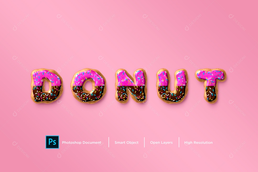 Efeito de Texto 3D Donut PSD Editável