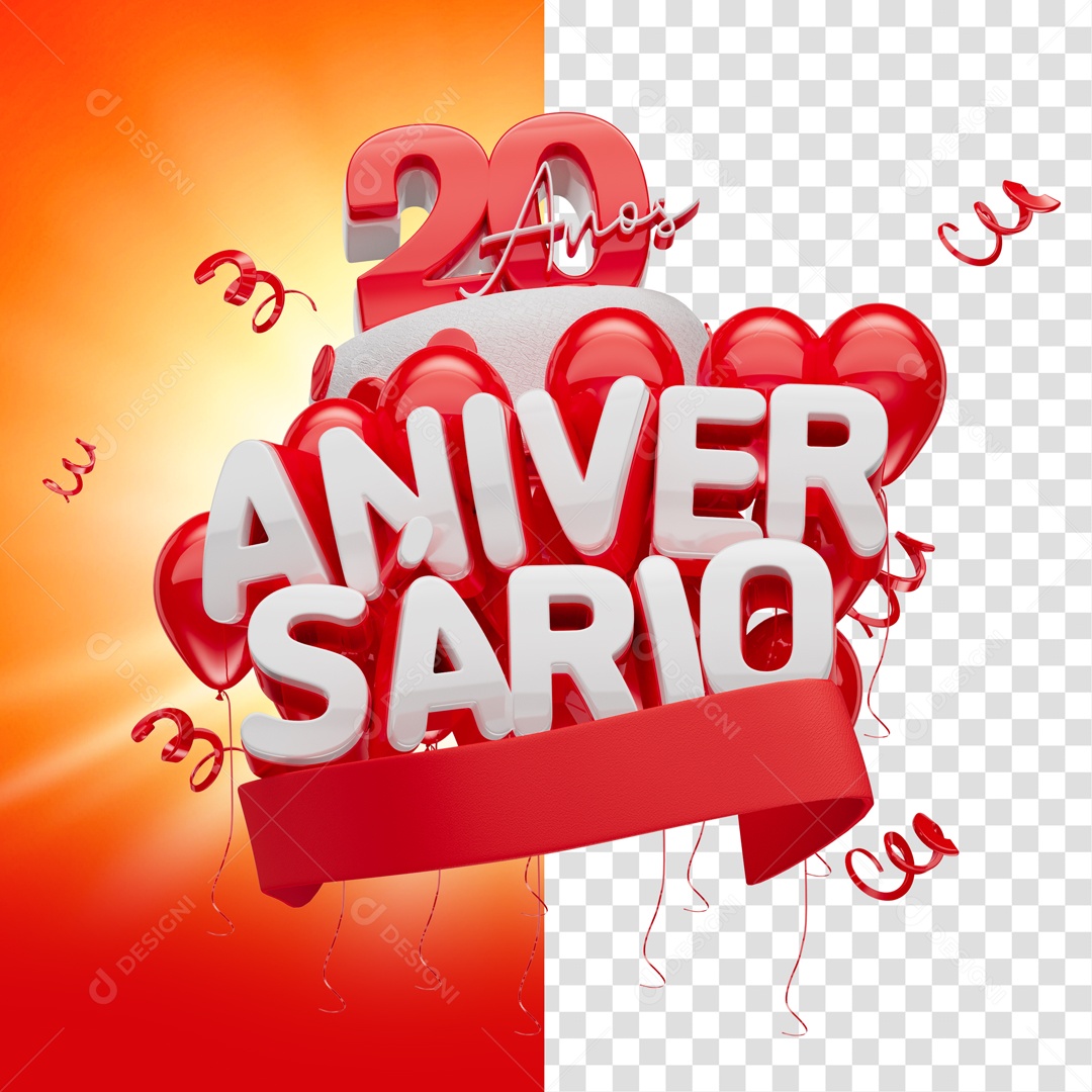 Selo 3D 20 Ano Aniversário Para Composição PSD