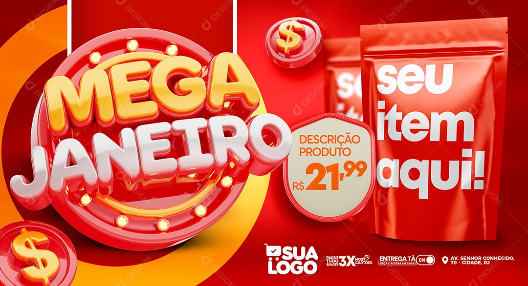 Social Media Banner Mega Janeiro Supermercado PSD Editável