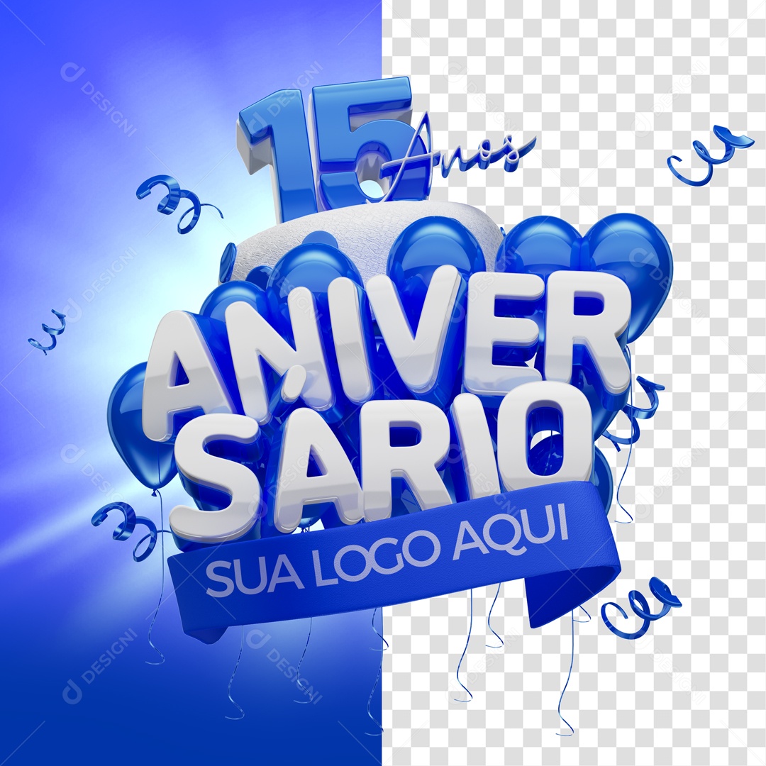 Selo 3D 15 Anos Aniversário Para Composição PSD