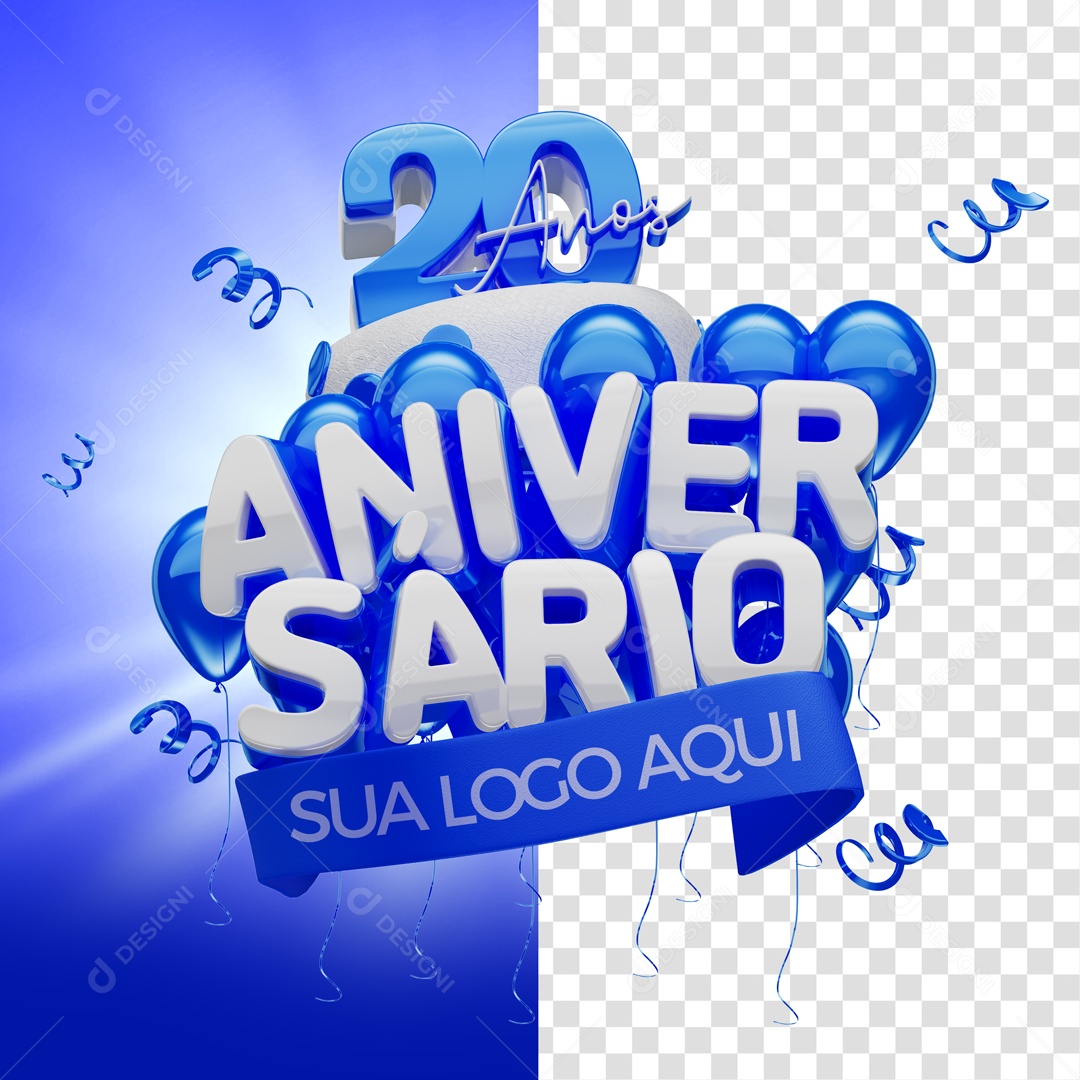 Selo 3D 20 Anos Aniversário Para Composição PSD