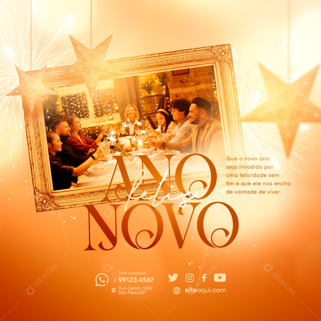 Social Media Vontade De Viver Feliz Ano Novo PSD Editável