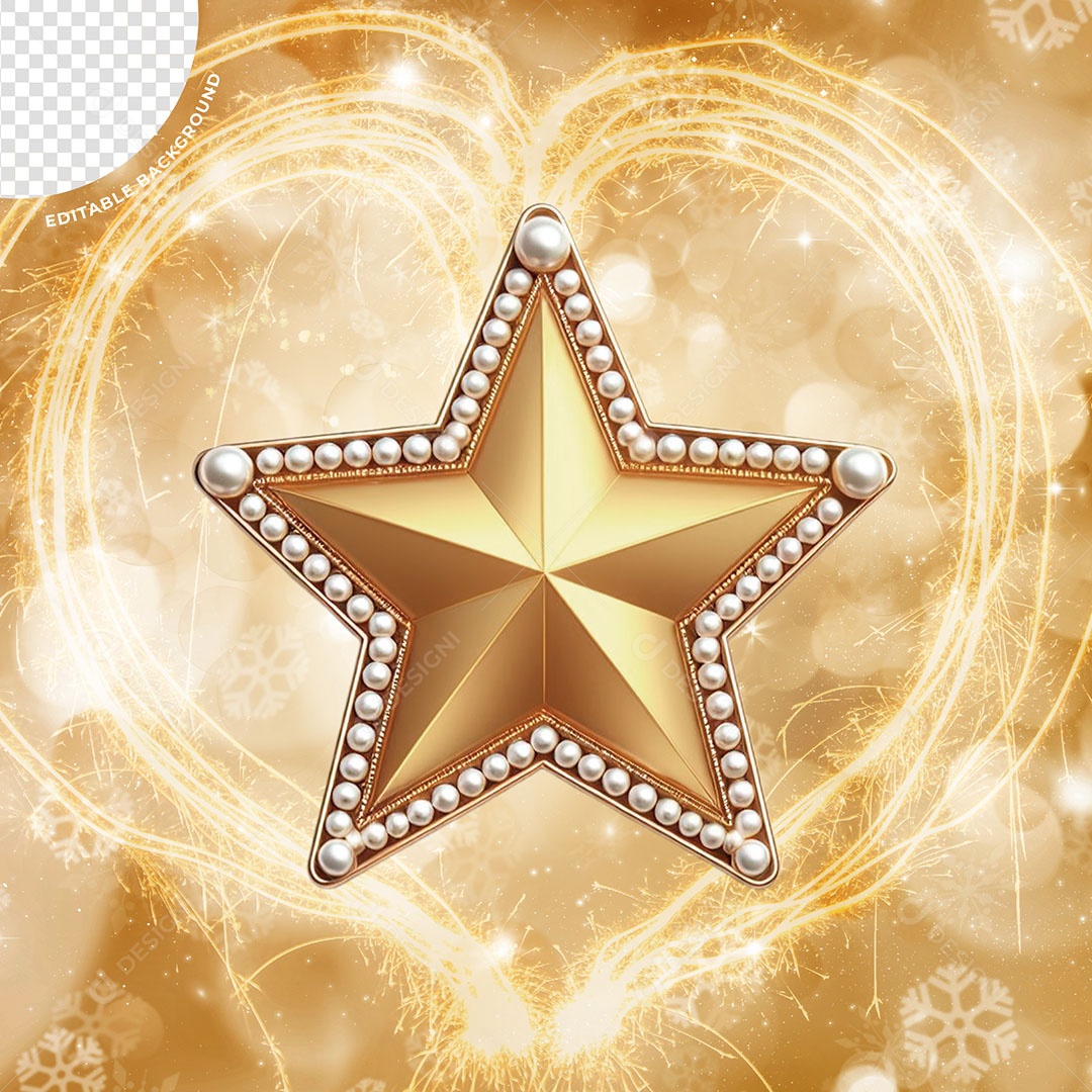 Estrela com Perolas de Ano Novo Elemento 3D para Composição PSD