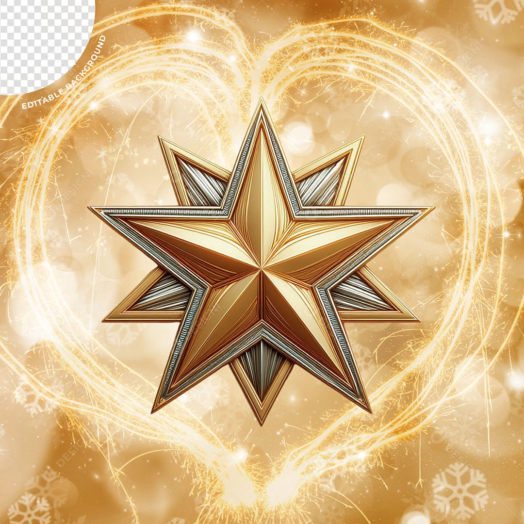 Estrela de Ano Novo Elemento 3D Dourada Prata para Composição PSD