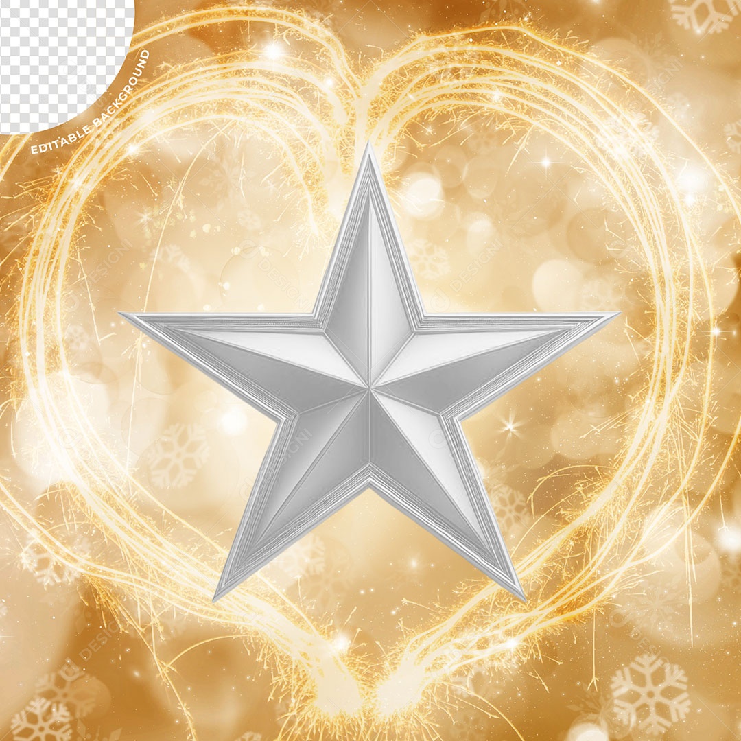 Estrela Prata de Ano Novo Elemento 3D para Composição PSD