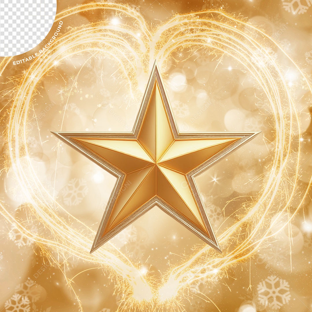 Estrela Dourada de Ano Novo Elemento 3D para Composição PSD