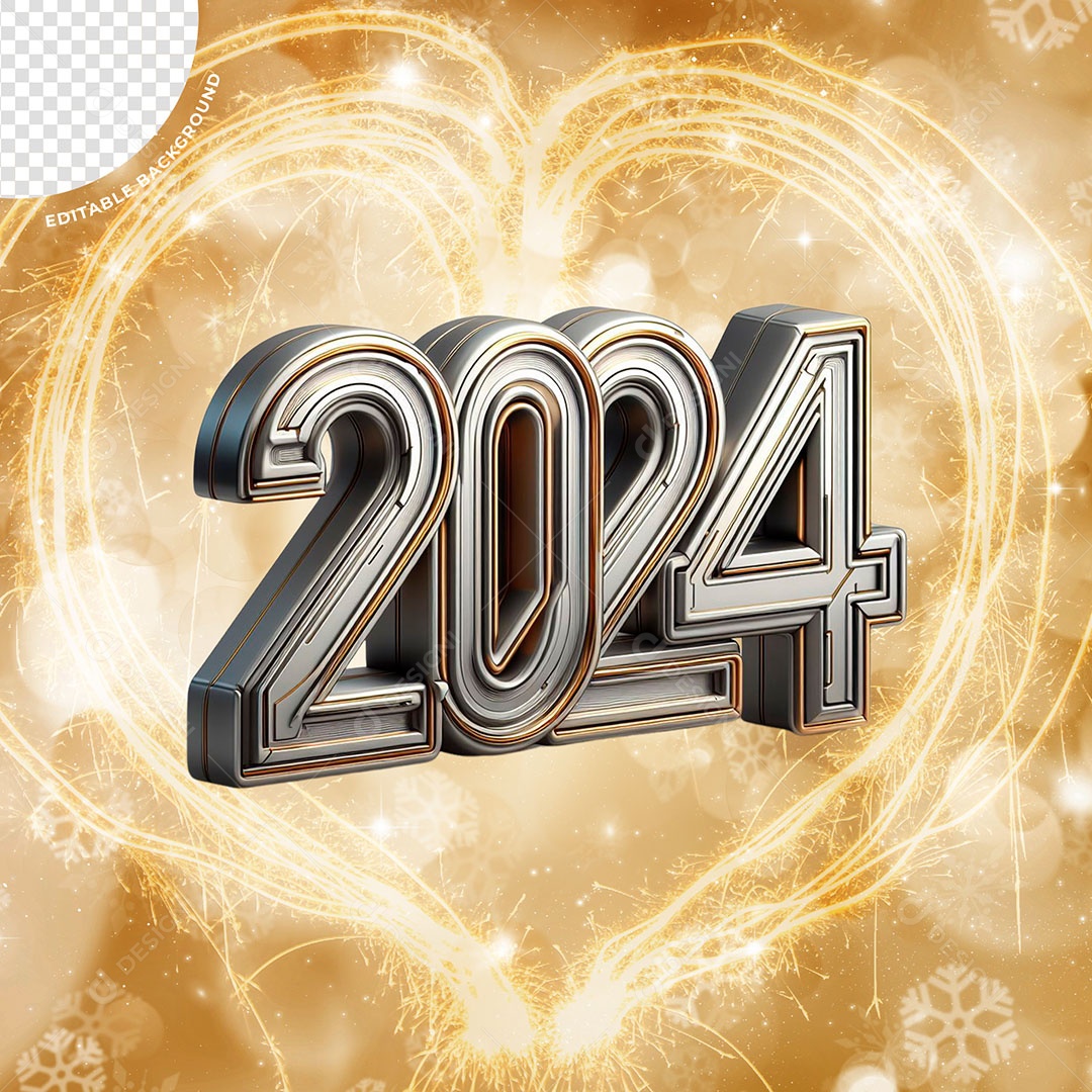 Número 2024 Ano Novo Elemento 3D Prata para Composição PSD