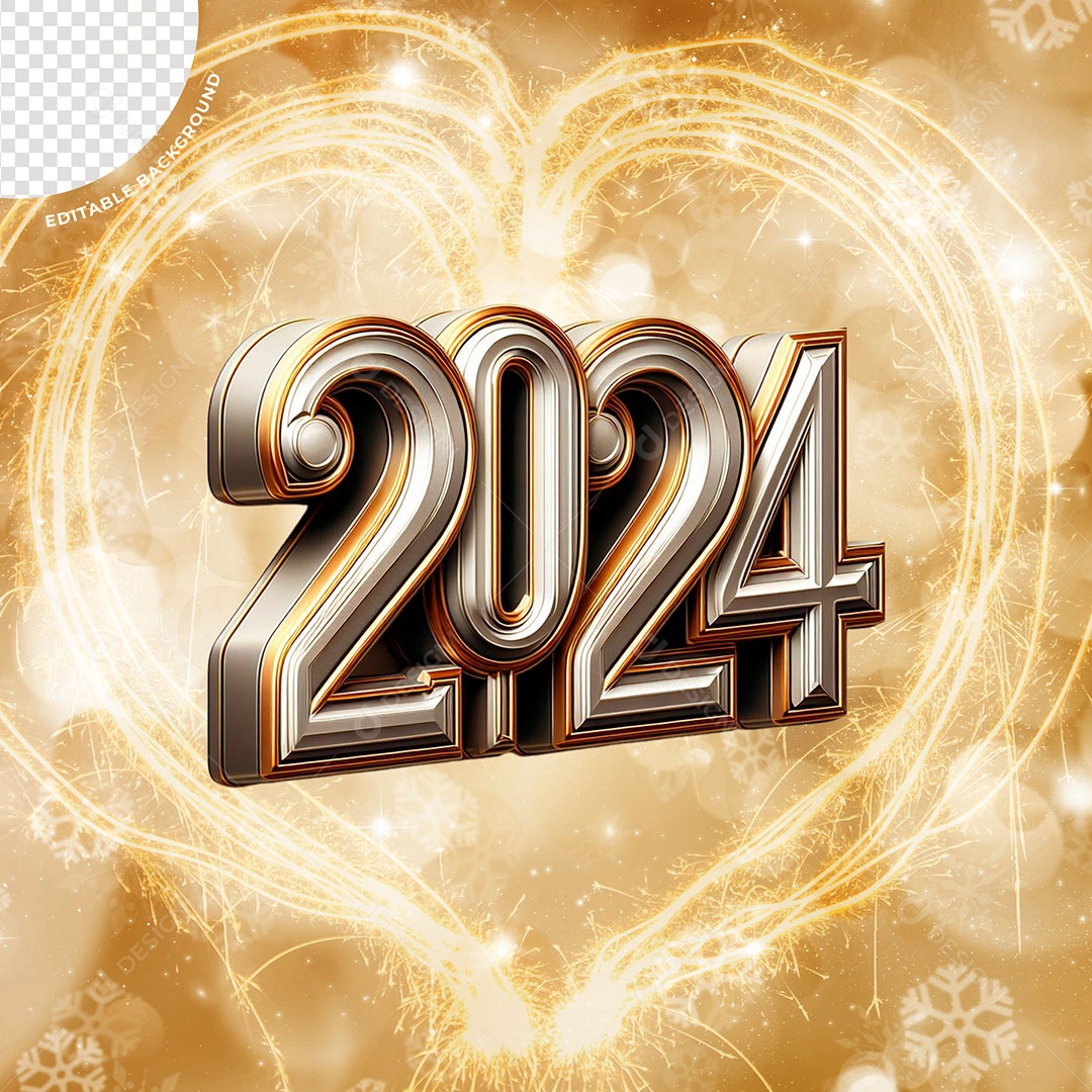Número 2024 de Ano Novo Elemento 3D para Composição PSD