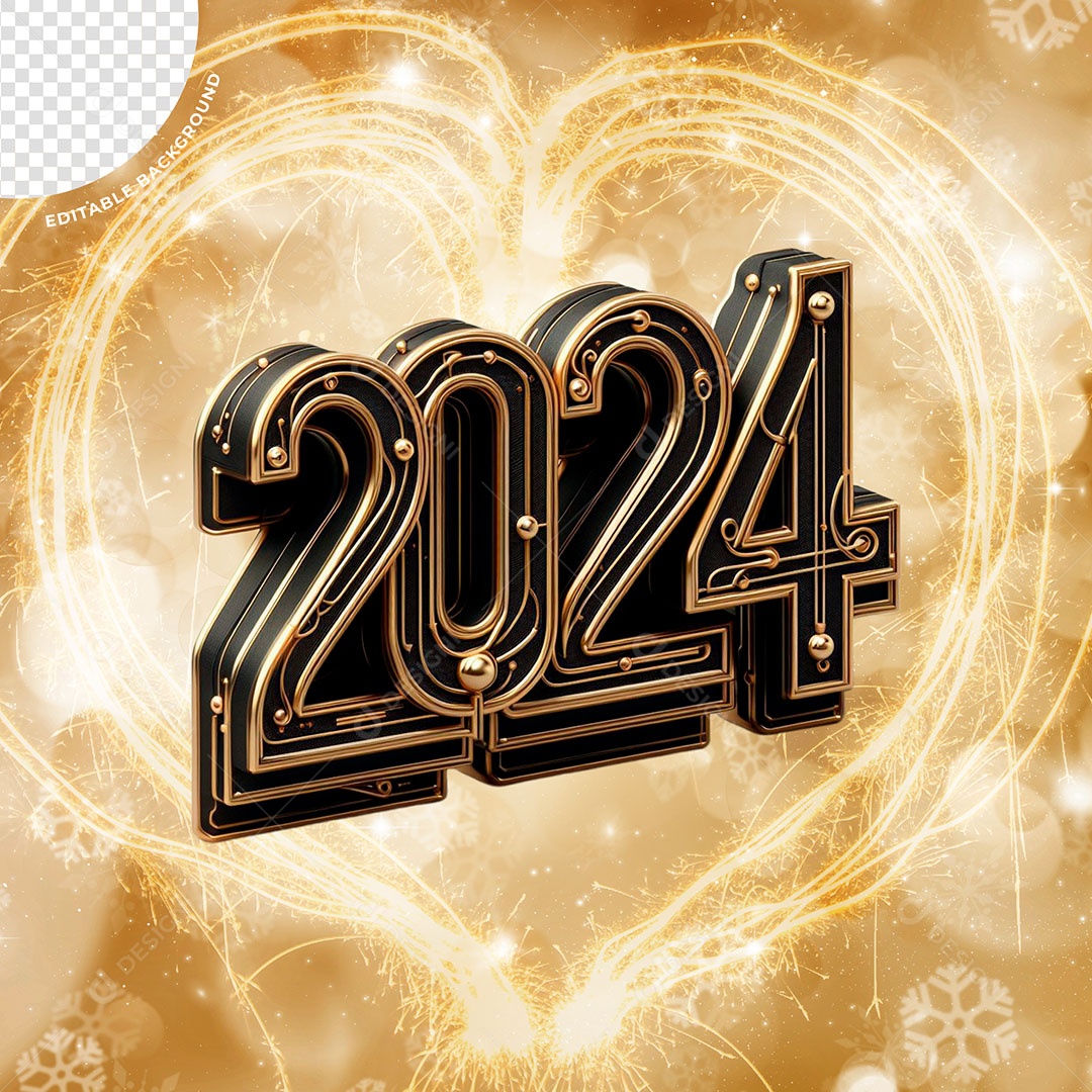 Número 2024 de Ano Novo Elemento 3D para Composição PSD