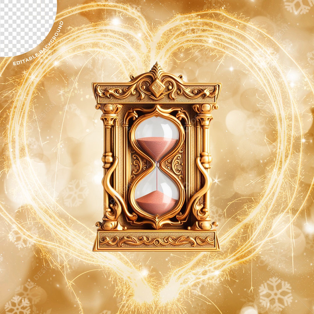 Ampulheta Dourada Elemento 3D para Composição PSD