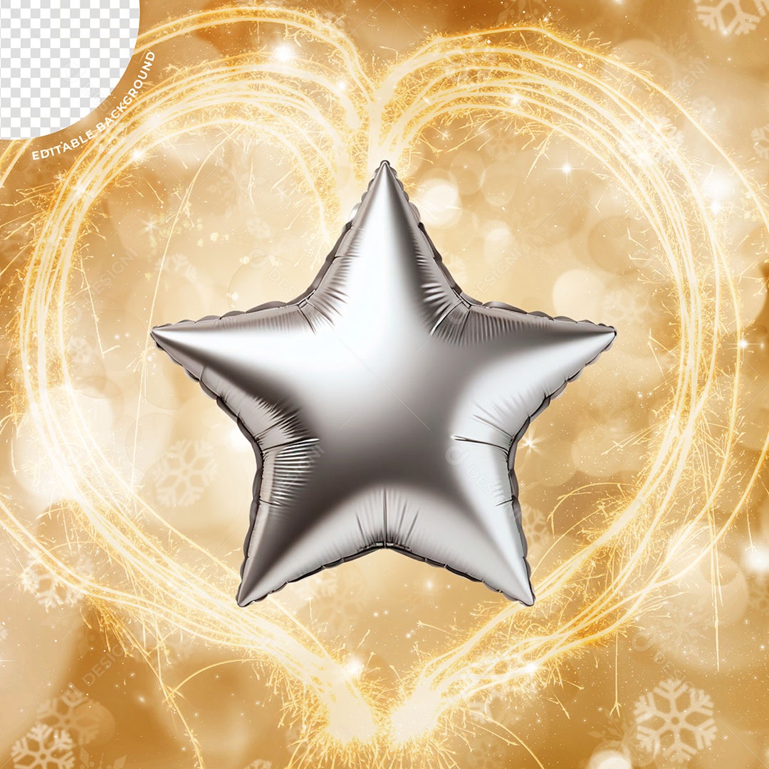 Balão de Estrela Elemento 3D Prata para Compoisção PSD