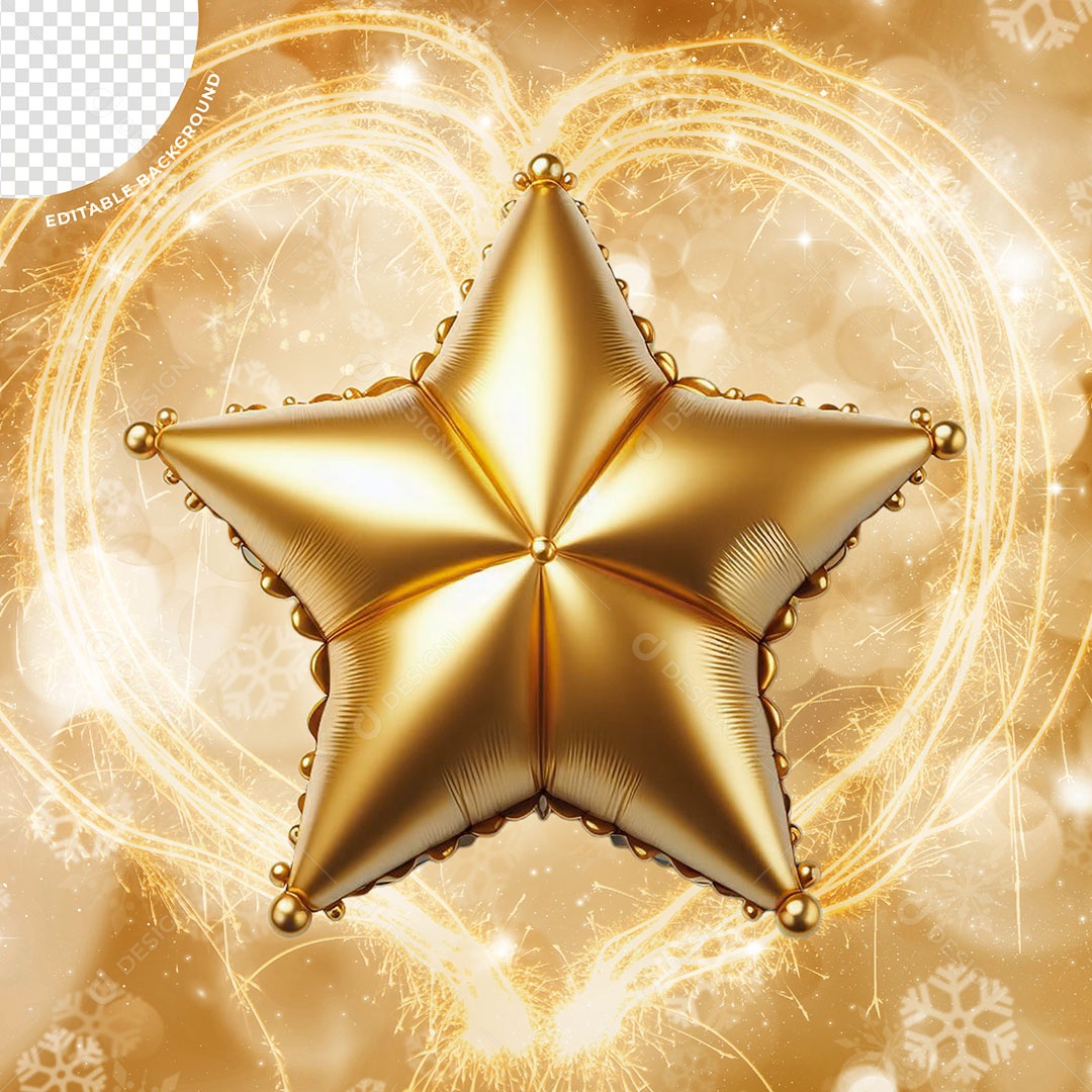 Balão de Estrela Dourada Elemento 3D para Compoisção PSD
