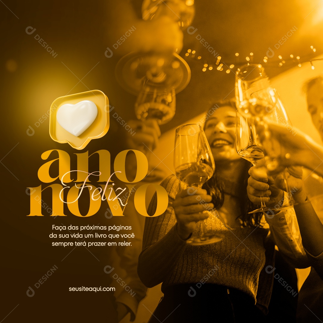 Feliz Ano Novo Faça das Próximas Páginas da Sua Vida um Livro Que Você Sempre Terá Social Media PSD Editável