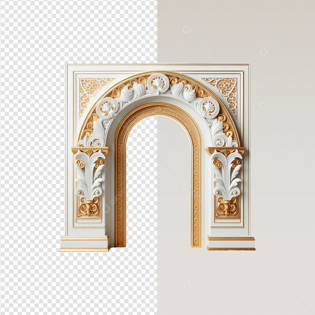 Elemento 3D Portal Branco e Dourado Ano Novo Para Composição PSD