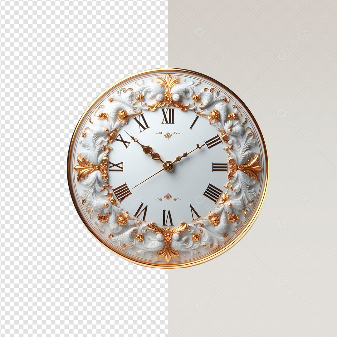 Elemento 3D Relógio Branco Ano Novo Para Composição PSD