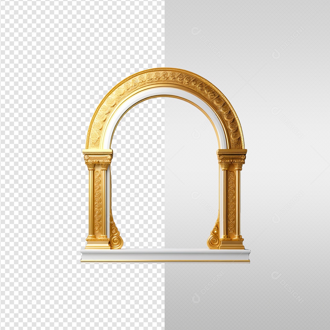 Elemento 3D Portal Dourado Ano Novo Para Composição PSD