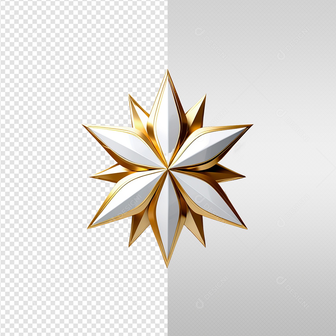 Elemento 3D Estrela Branca Ano Novo Para Composição PSD