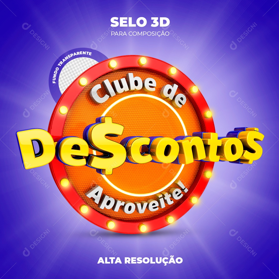 Clube de Descontos Aproveite Selo 3D PSD