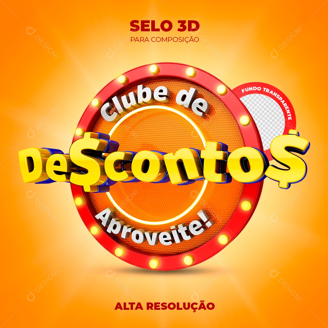 Clube de Descontos Aproveite Selo 3D PSD