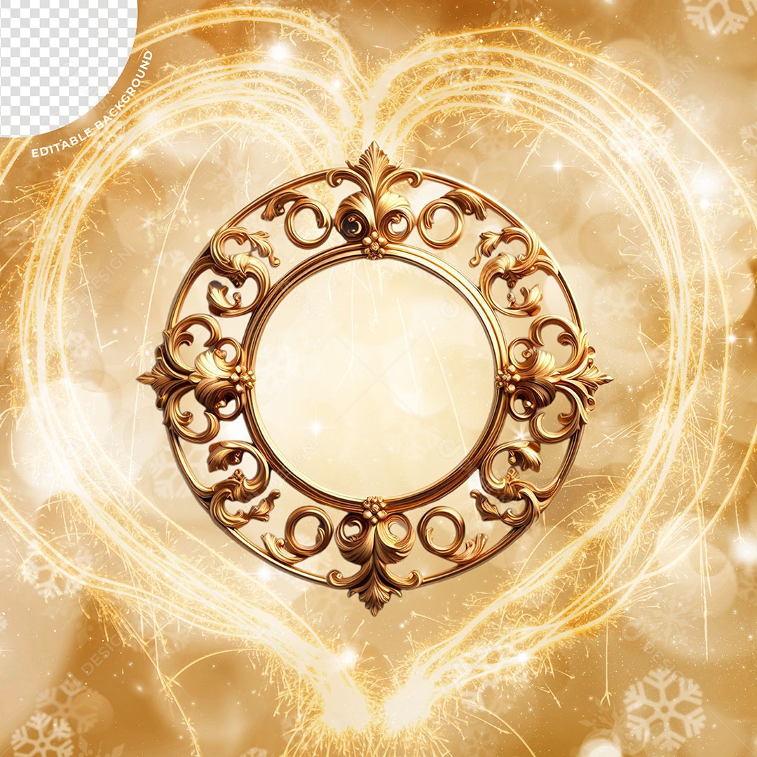 Circulo Decoração de Ano Novo Elemento 3D Dourado para Composição PSD