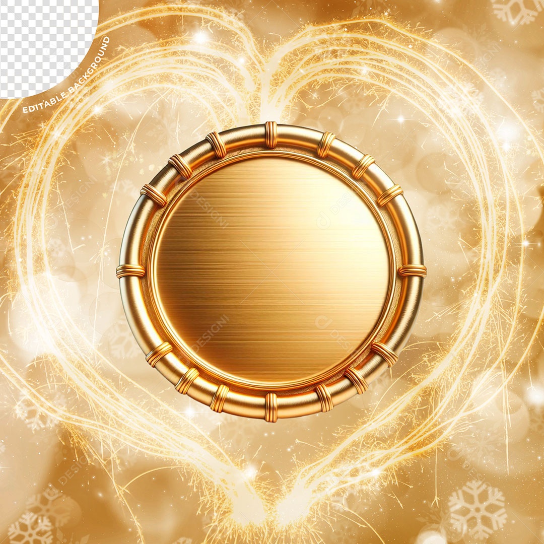 Placa Dourada de Ano Novo Elemento 3D para Composição PSD