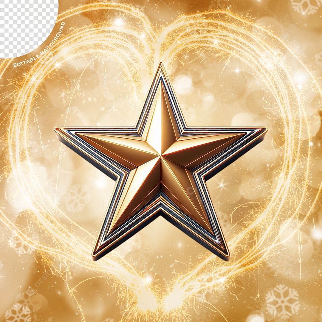 Estrela Decoração de Ano Novo Elemento 3D para Composição PSD
