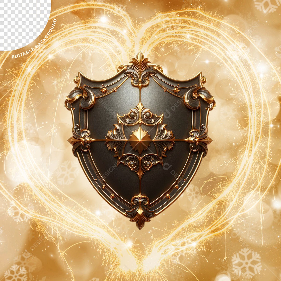 Escudo Decoração de Ano Novo Elemento 3D Preto Dourado para Composição PSD