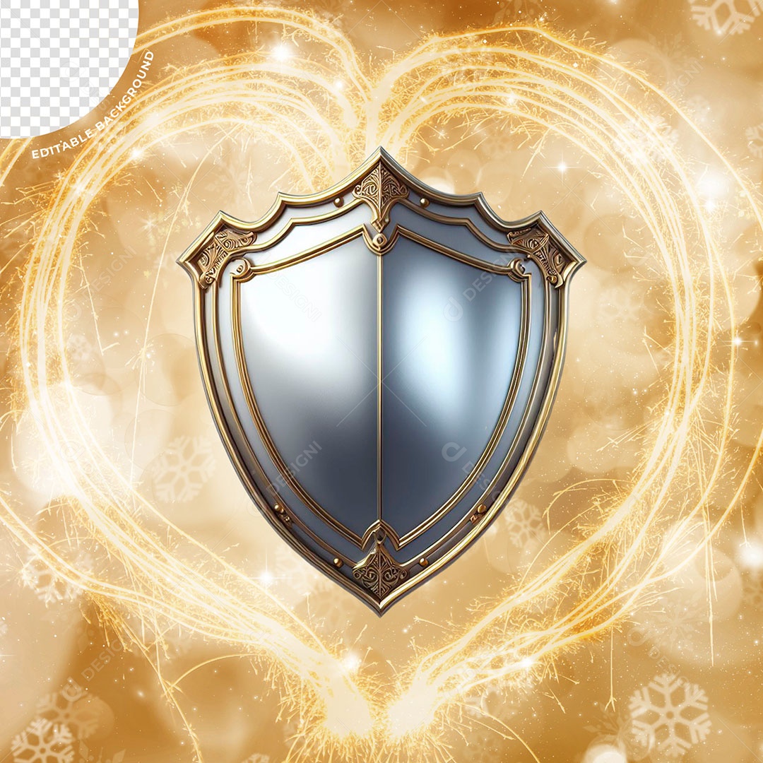 Escudo Prata de Ano Novo Elemento 3D para Composição PSD
