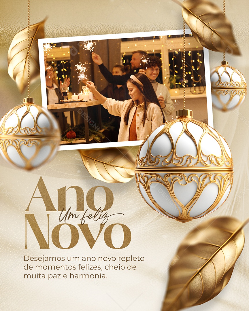 Um Feliz Ano Novo Desejamos um Ano Novo Repleto de Momentos Felizes Social Media PSD Editável