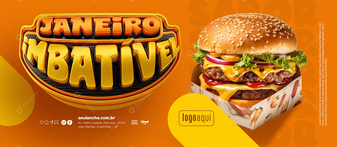Banner Janeiro Imbatível Hamburgueria Hambúrguer Social Media PSD Editável