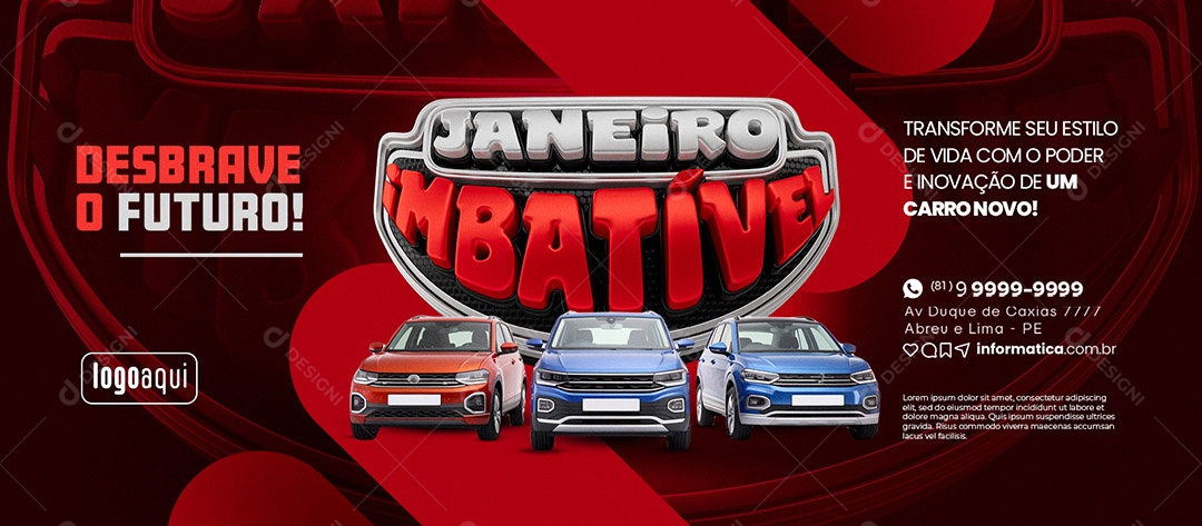 Banner Janeiro Imbatível Concessionária Desbrave o Futuro Social Media PSD Editável