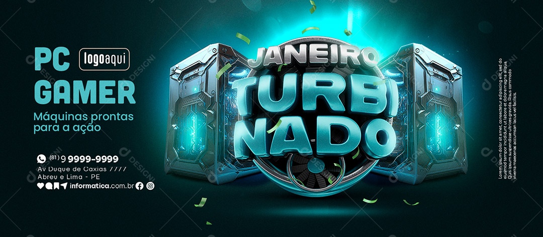 Social Media Banner Janeiro Turbinado PC Gamer Máquinas Prontas para Ação PSD Editável