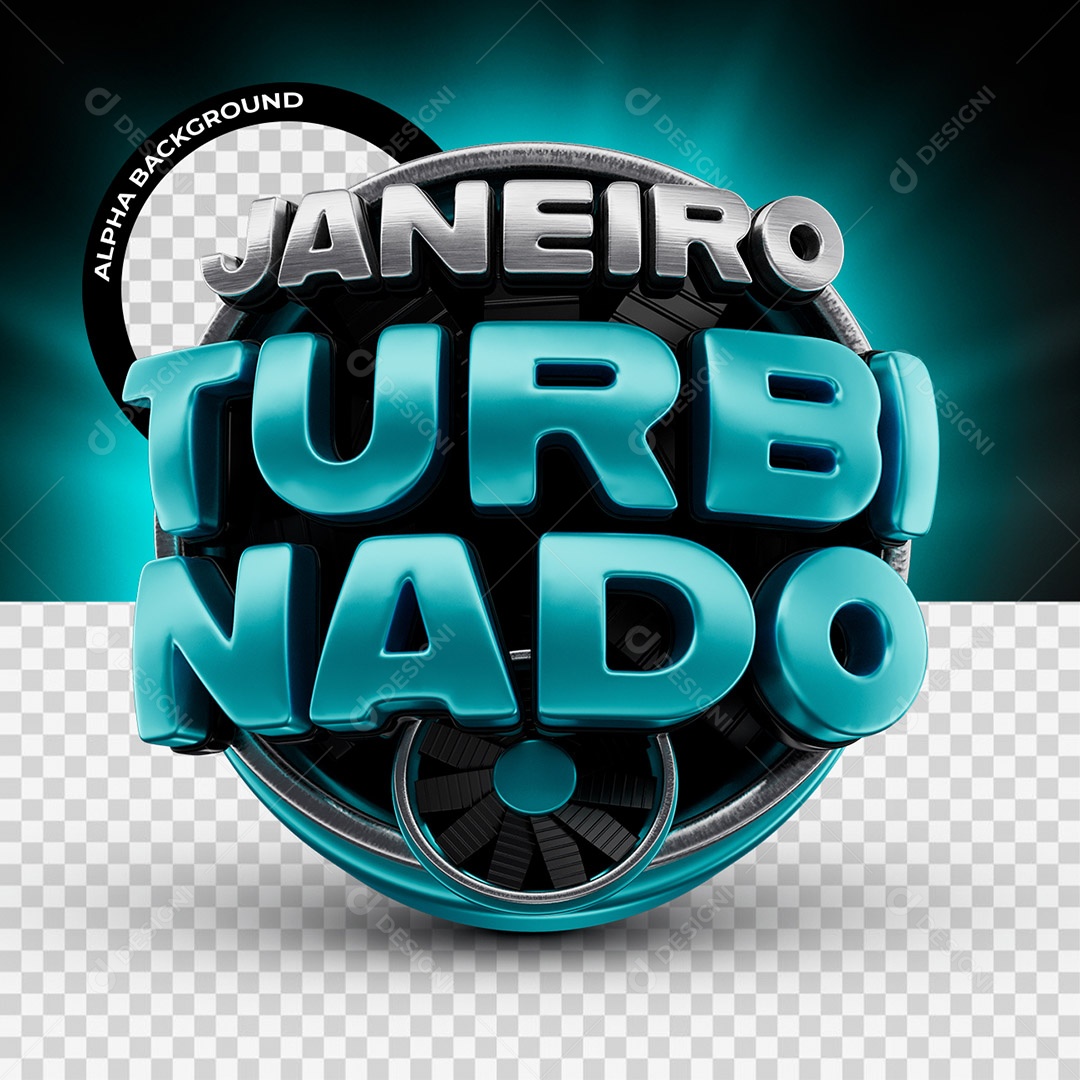 Janeiro Turbinado Selo 3D Azul Branco e Preto para Composição PSD