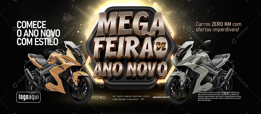 Social Media Banner Mega Feirão De Ano Novo Concessionária Comece o Ano Novo com Estilo PSD Editável