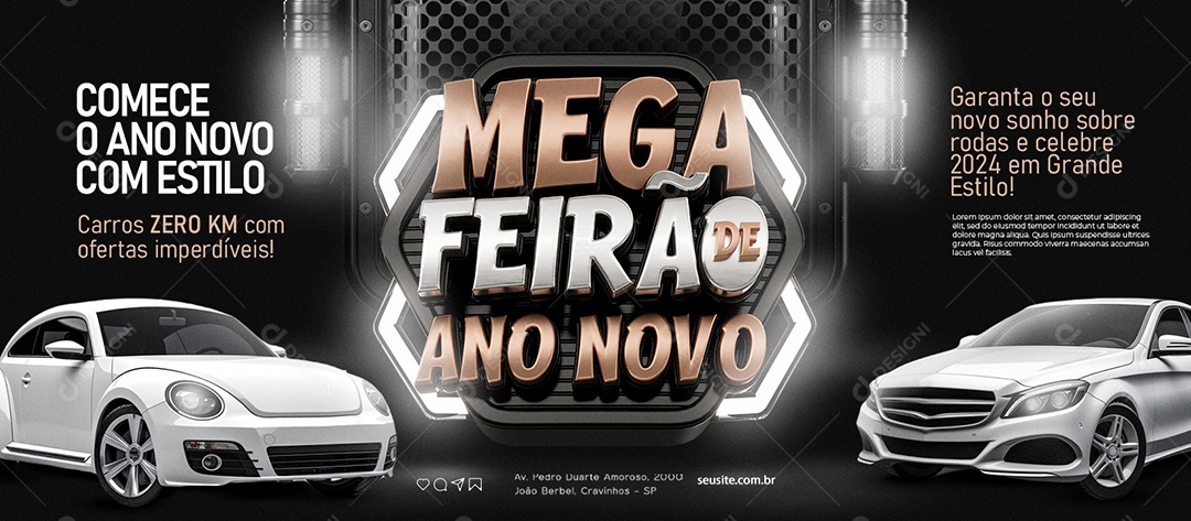 Banner Mega Feirão De Ano Novo Concessionária Comece o Ano Novo com Estilo Social Media PSD Editável