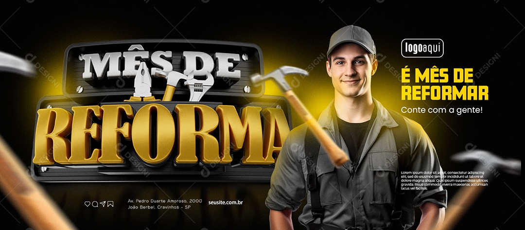 Social Media Banner Mês da Reforma é Mês de Reformar Materiais para Construção PSD Editável
