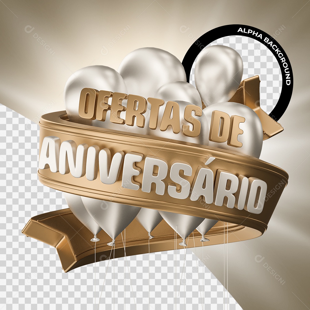 Ofertas De Aniversário Selo 3D Dourado e Cinza para Composição PSD