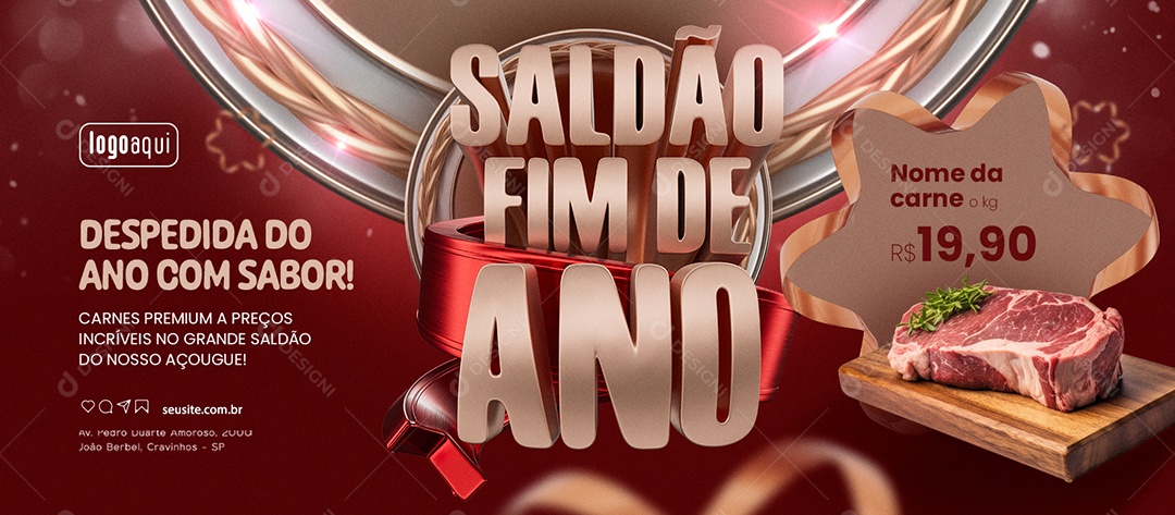 Banner Saldão Fim de Ano Açougue Despedida do Ano com Sabor Carne Social Media PSD Editável