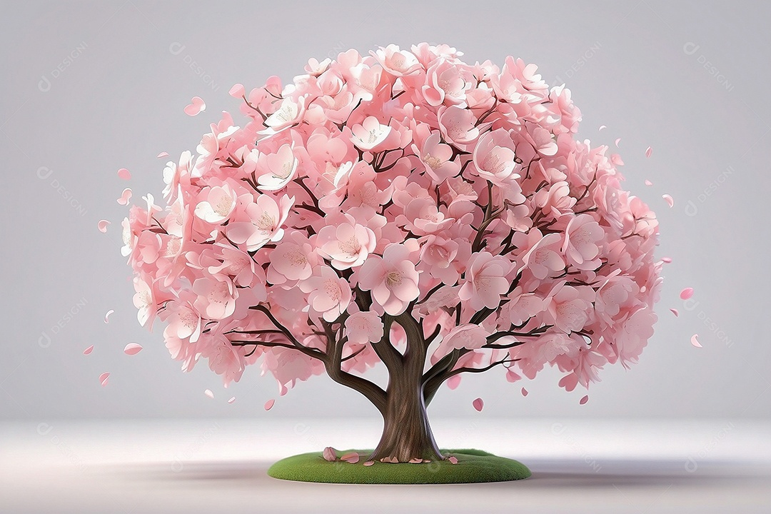 Árvore de cerejeira com flores sobre fundo branco